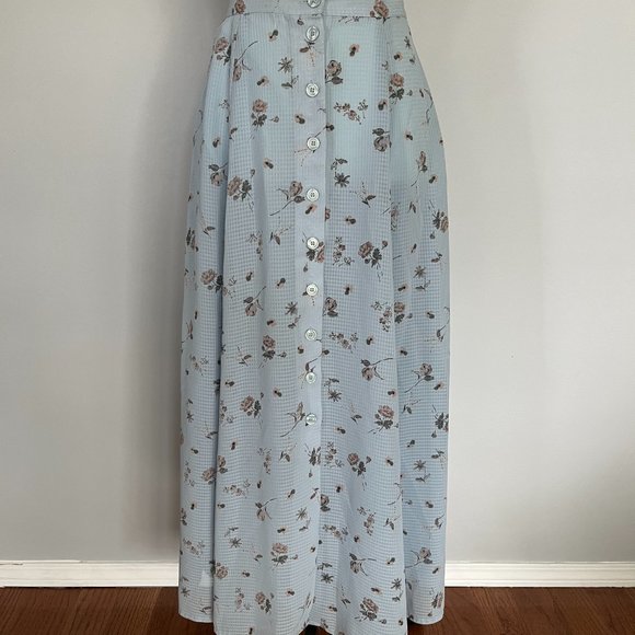 Authentic Vintage Blue Floral Button-Up Maxi Skirt - Picture 2 of 4